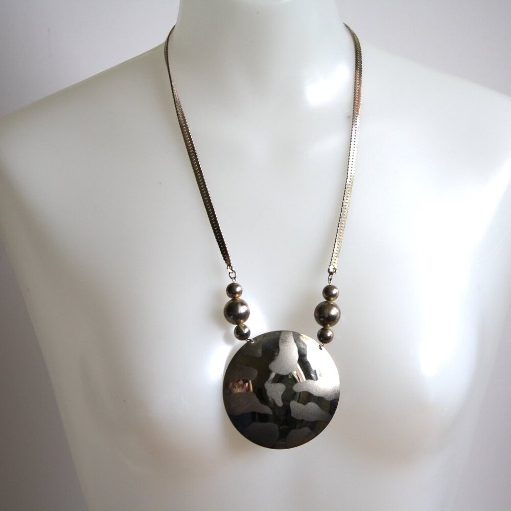Vintage 1970s Large Disk BoHo necklace Statement piece Hippie Minimalist Chunky